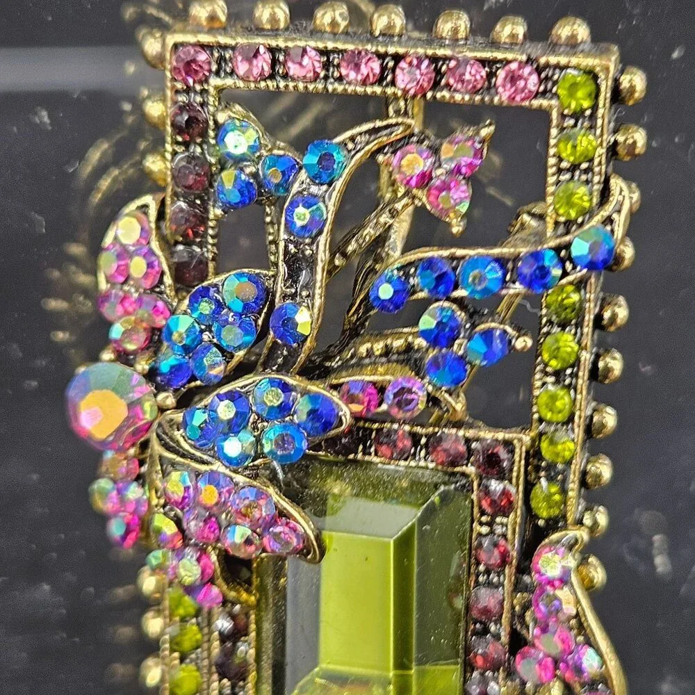 Monet Rectangle Lapel Pin Brooch Pendant Rhinestones Gold Plated Jewelry 2.25" - Picture 3 of 10